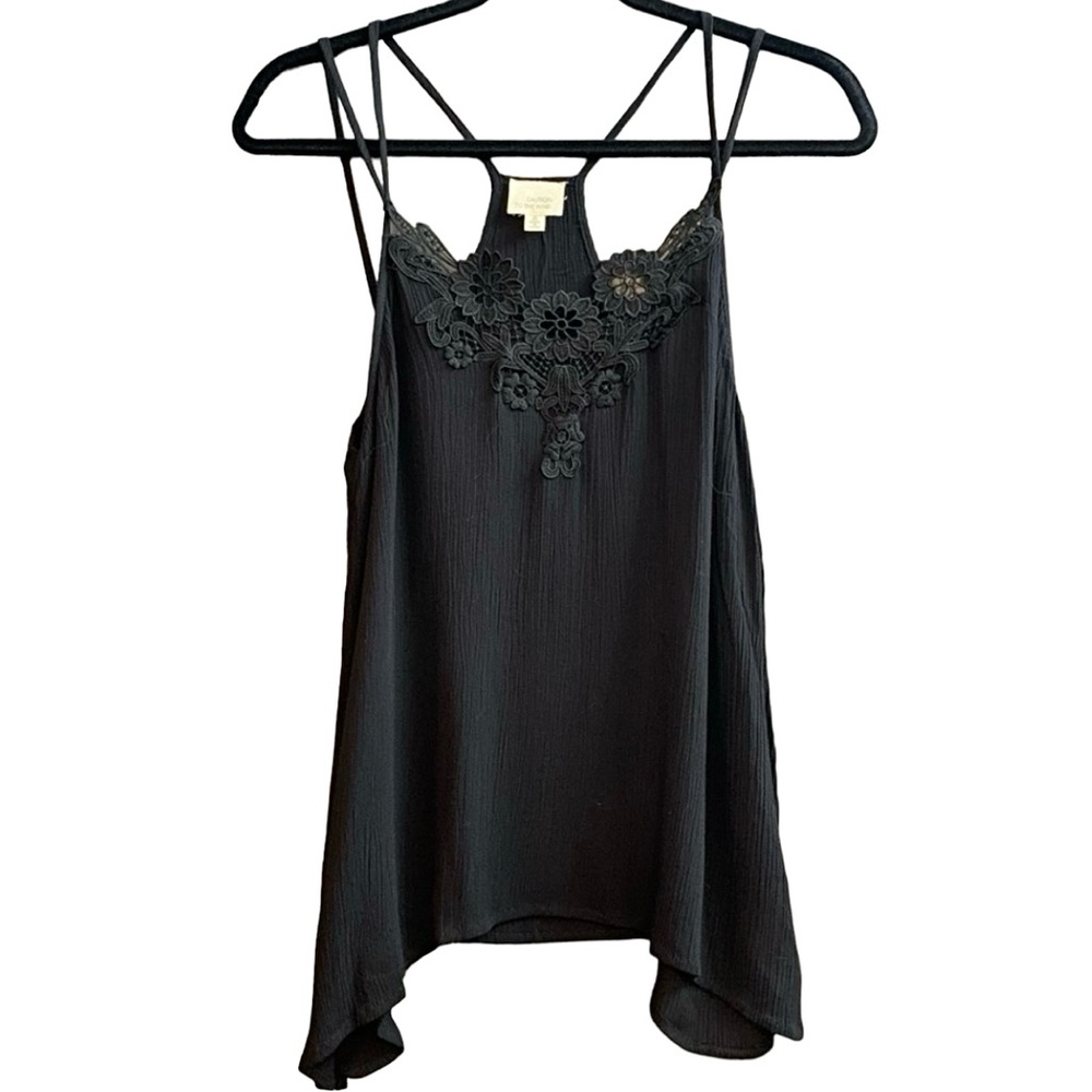 Lace trimmed black tank top